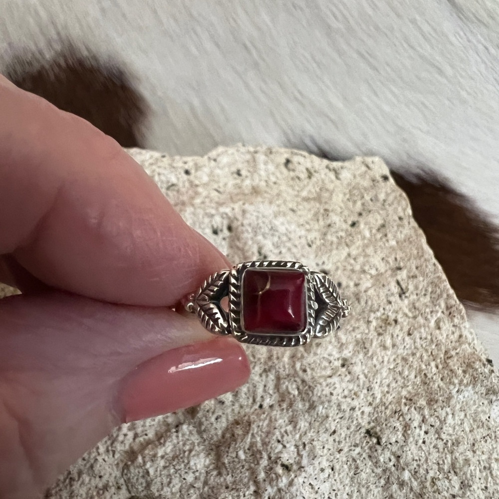 ❤️ Red Dahlia Kingman Turquoise 925 Square Stone Ring Navajo Style Size 5.5 - Picture 6 of 16